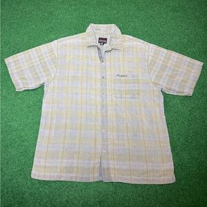 Fubu Button Up Vintage 90s Faded Striped Grunge Cholo Short Sleeve Shirt